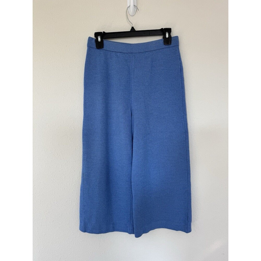St. John Old Money Sky Blue Knit Wide Leg Crop Pants Size 6 Minimalist Trousers
